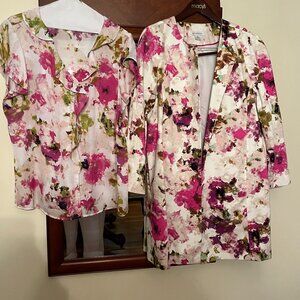 Liz Claiborne Blazer and matching Blouse Burst of Pink and White Florals XL